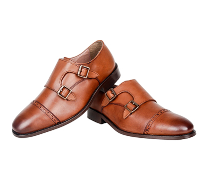 the leather box (33497) calf leather the artistic tan double monkstrap mens shoes